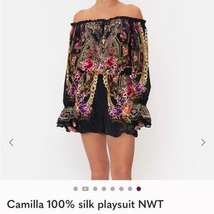 Camilla Black Floral Blouse with Pink and Gold Accents jumpsuit